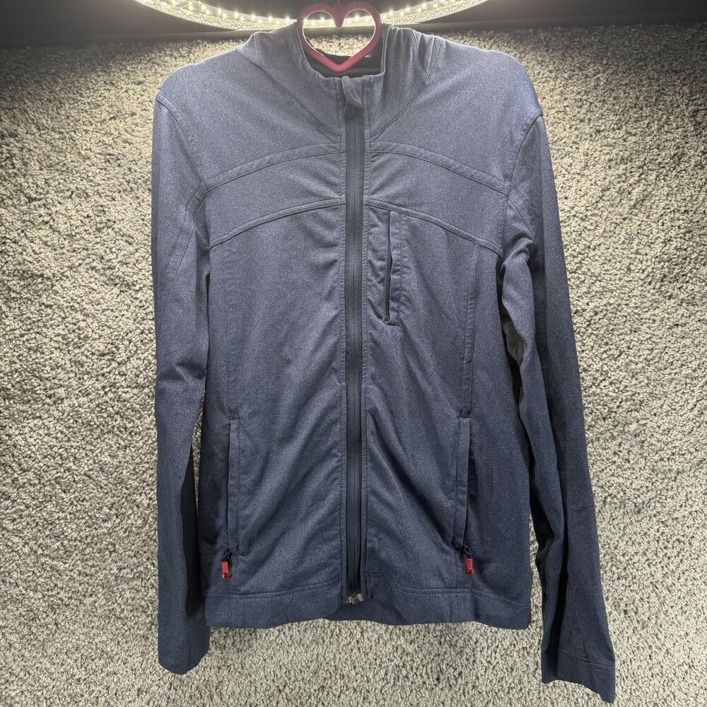 Lululemon Athletica Mens Hooded Full Zip Jacket Blue Heather Small Pockets